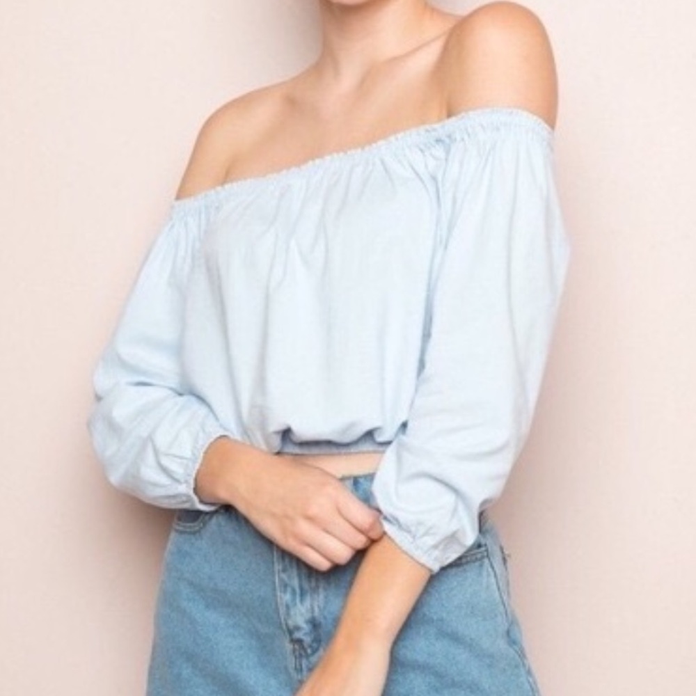 Brandy Melville Sky Blue Off-Shoulder Blouse